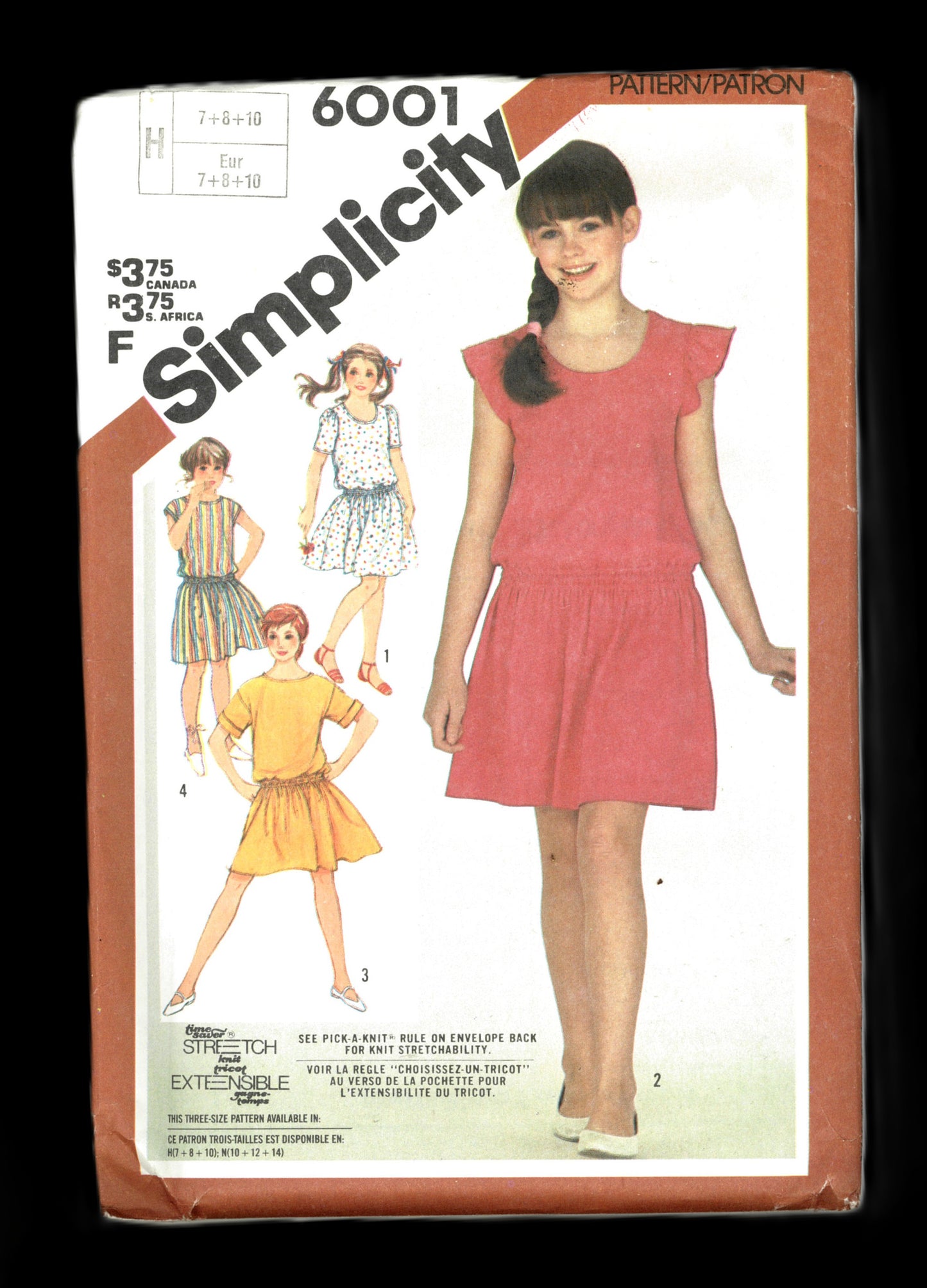 Simplicity 6001 Girls Dropped Waist Dress with Neckline and Sleeve Variations Sewing Pattern UNCUT Size 7 8 10