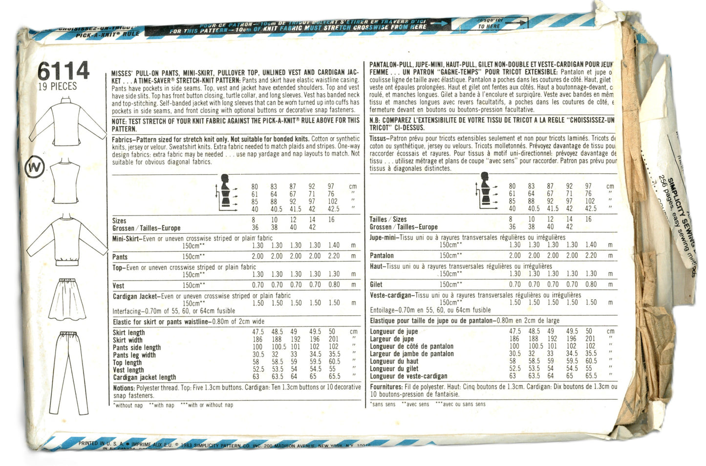 Simplicity 6114 Misses Pull on Pants, Mini Skirt, Pullover Top, Unlined Vest and Cardigan Jacket Sewing Pattern - UNCUT - Size 10 12 14