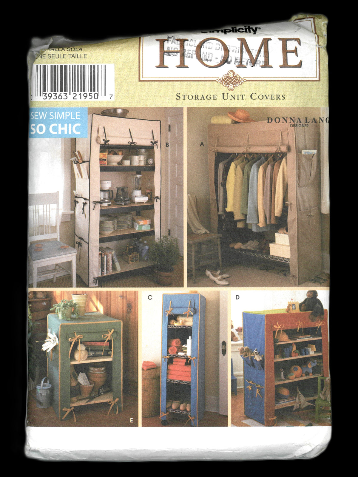 Simplicity 8255 Donna Lang Storage Unit Covers Sewing Pattern UNCUT