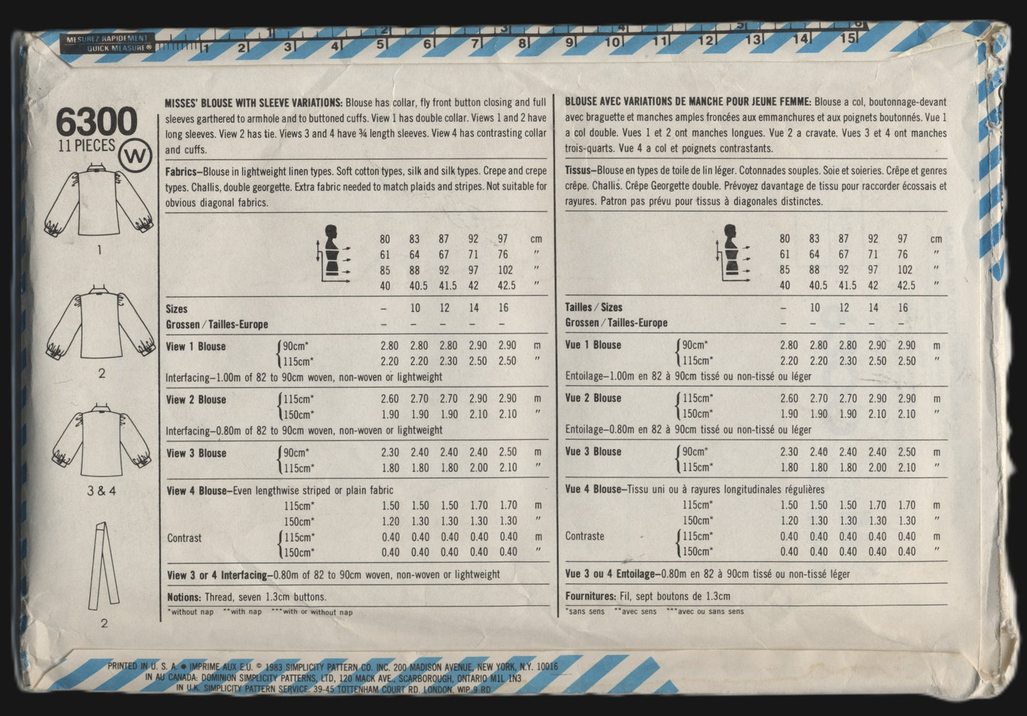 Simplicity 6300 Misses Blouse with Sleeve Variations Sewing Pattern - UNCUT - Size 10 12 14