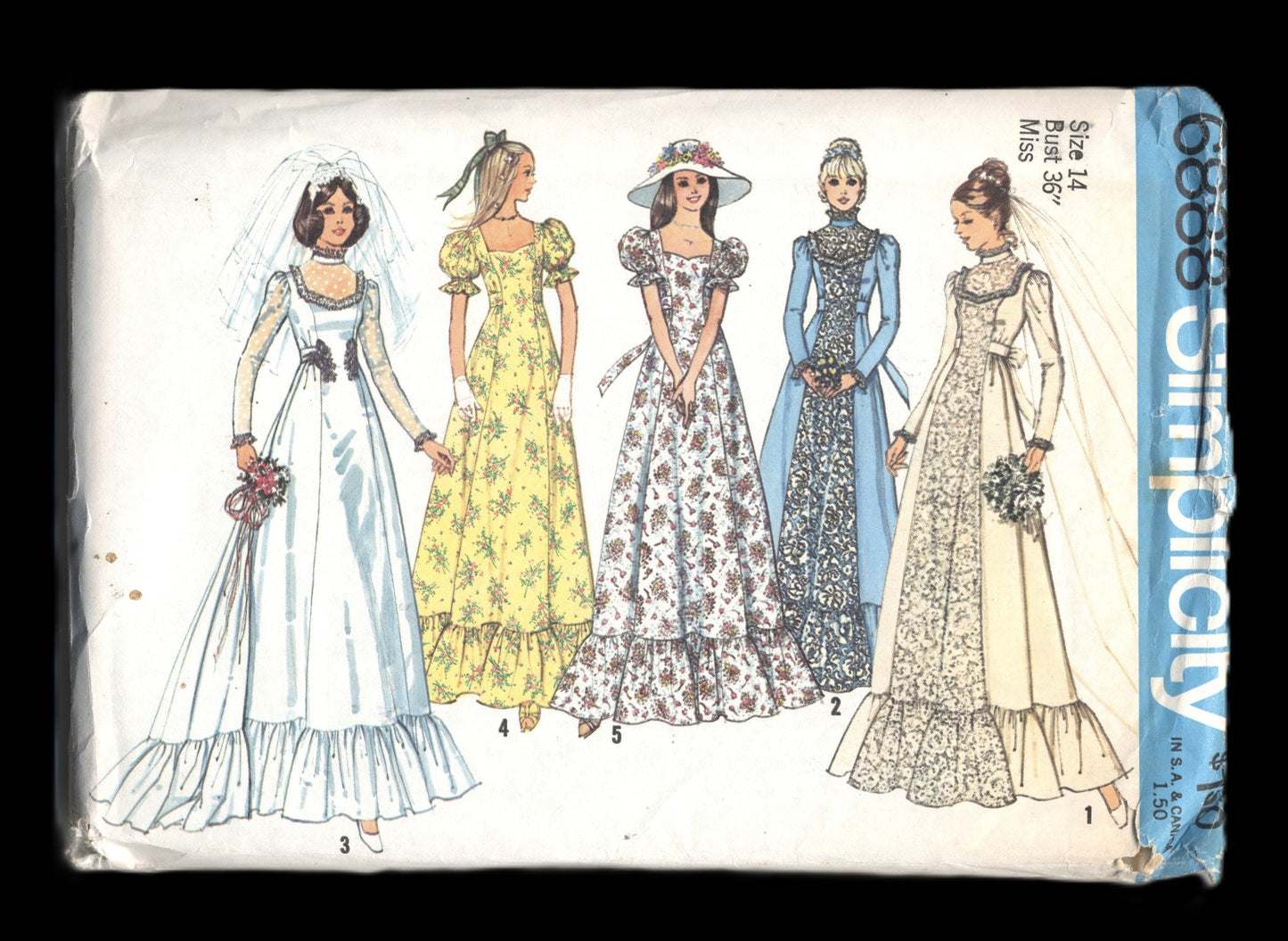 70s Simplicity 6888 Misses BridalDress with Detachable Train and Bridesmaid or Prom Dress  Sewing Pattern - UNCUT - Size 10  or Size 12 or Size 14