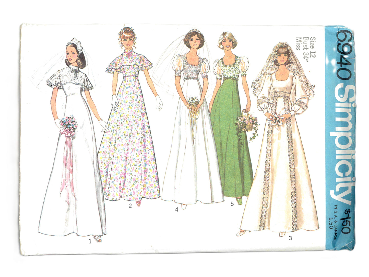 70s Simplicity 6940 Misses Bridal, Bridesmaid or Prom Dress Sewing Pattern - UNCUT - Size 12 Bust 34