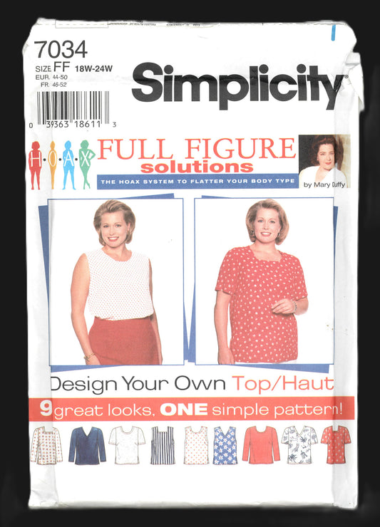 Simplicity 7034 Women's Set of Tops Sewing Pattern UNCUT - Size 18w 20w 22w 24w
