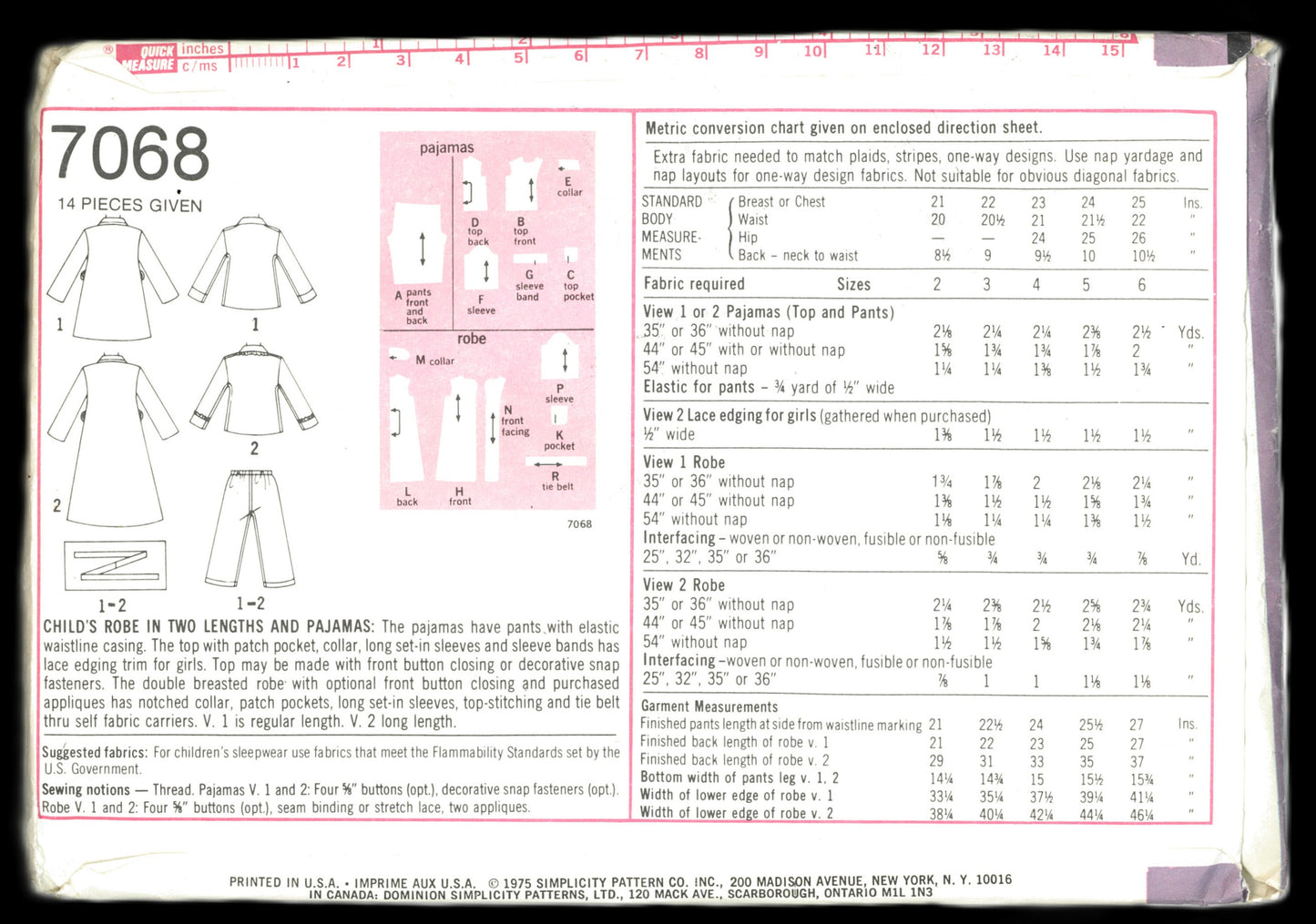 Simplicity 7068 Childs Robe in Two Lengths and Pajamas Sewing Pattern UNCUT Size 4