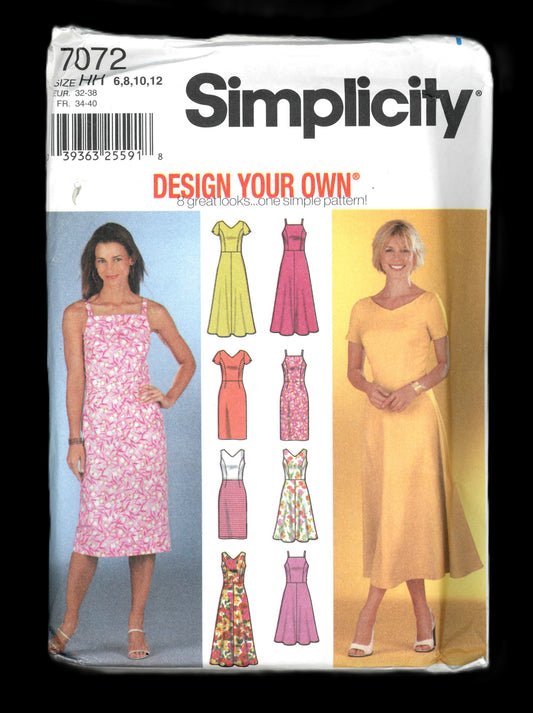 Simplicity 7072 Misses / Miss Petite Design Your Own Dress with Skirt anf Bodice Variations Sewing Pattern - UNCUT - Size  6 8 10 12