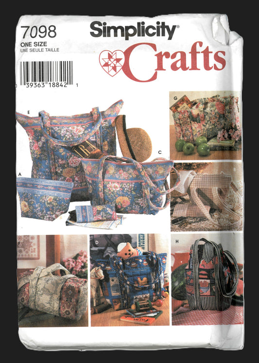 Simplicity 7098 Quilted Bags and Eyeglasses Case Sewing Pattern - UNCUT