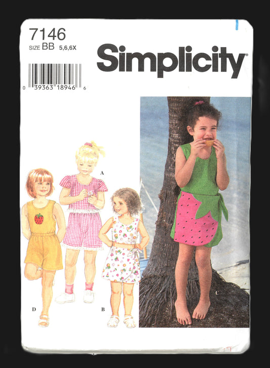 Simplicity 7146 Childs Girls Short Sets and Hair Band Sewing Pattern - UNCUT Size 5 6 6x