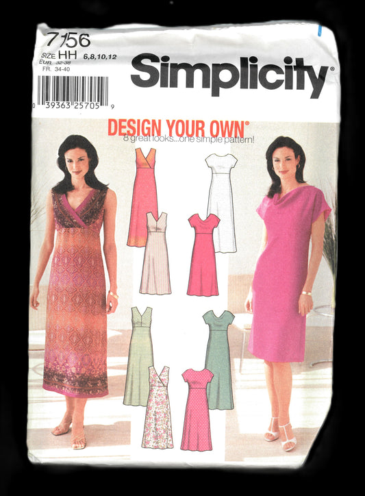 Simplicity 7156 Misses / Miss Petite Design Your Own Dress in Two Lengths with Bodice Variations Sewing Pattern - UNCUT - Size  6 8 10 12