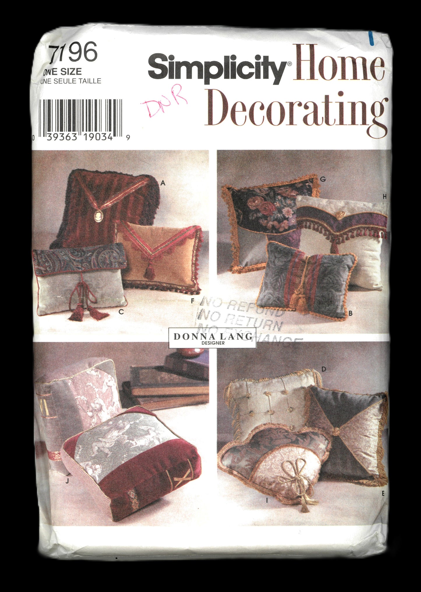 Simplicity 7196 Donna Lang Pillows Sewing Pattern - UNCUT