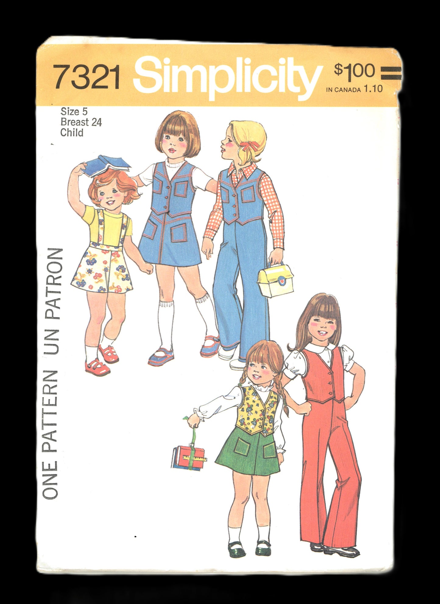 70s Simplicity 7321 Girls Vewst Skirt pants and Detachable Suspenders Sewing Pattern UNCUT Size 4 Size 5 or Size 6
