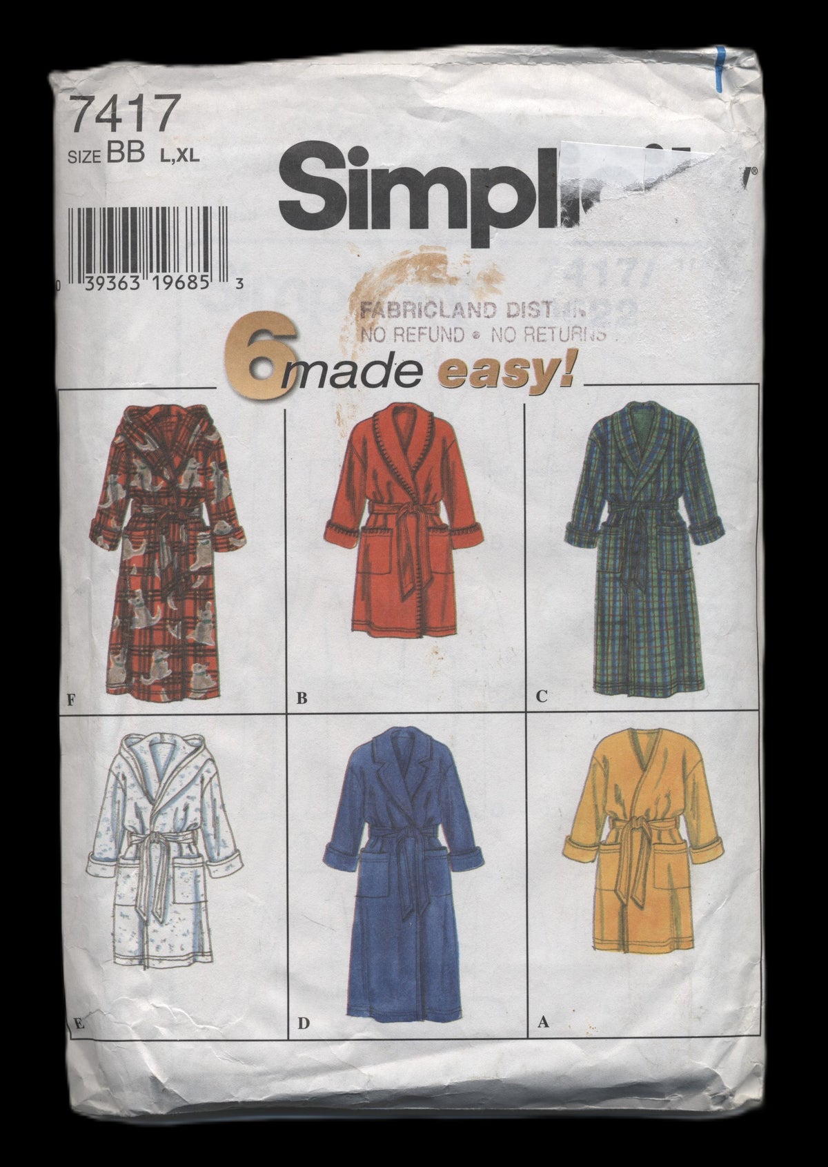 Simplicity 7417 Misses Mens and Teens Robe Sewing Pattern - UNCUT - Size XS S M Or Size L,XL