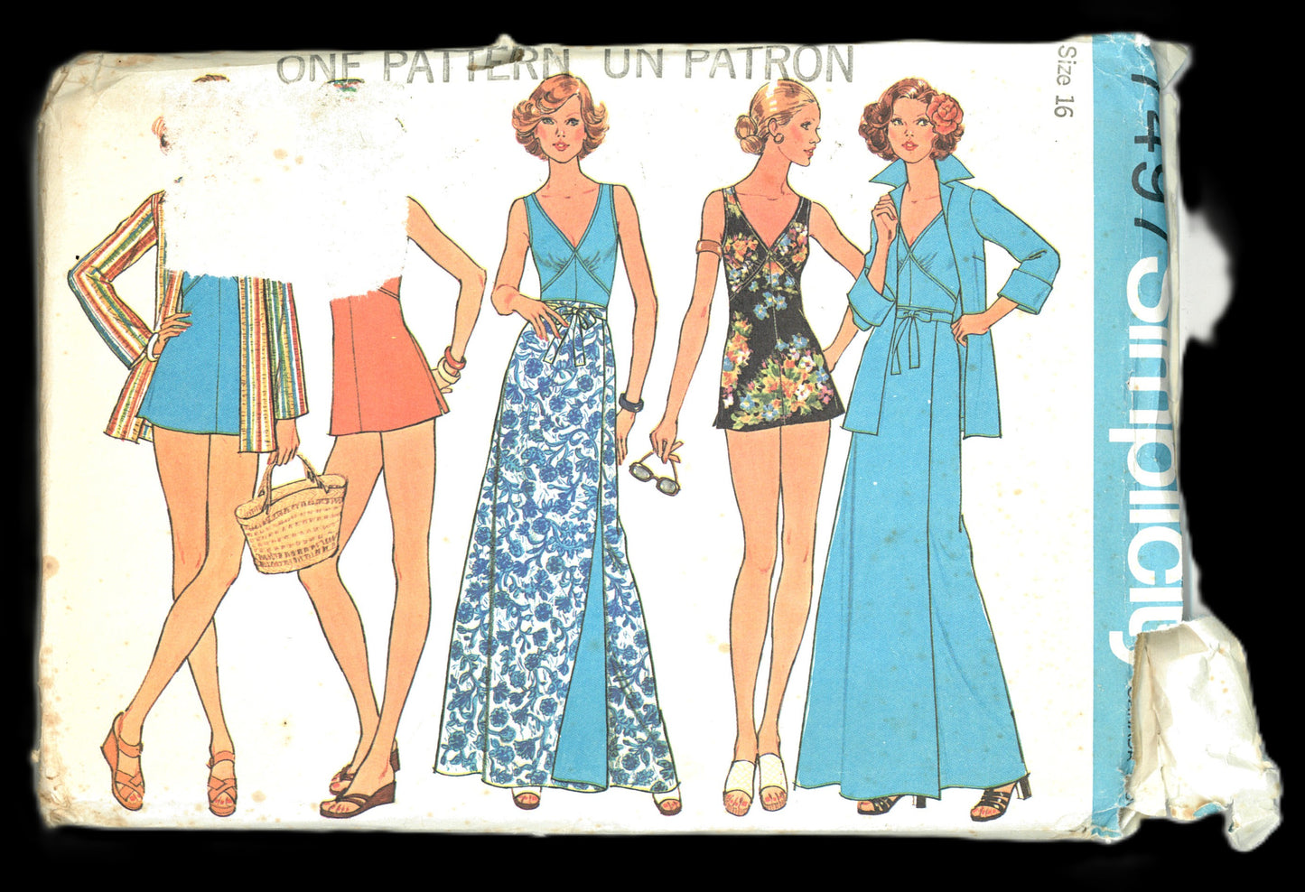 70s Simplicity 7497 Misses Bathing Suit, Reversible Front Wrap, Skirt and Shirt Jacket Sewing Pattern  UNCUT Size 16 or Size 18