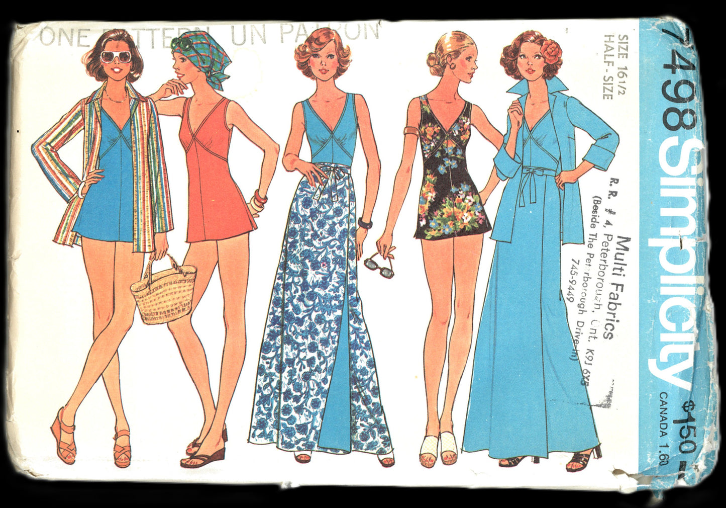 70s Simplicity 7498 Misses Bathing Suit, Reversible Front Wrap, Skirt and Shirt Jacket Sewing Pattern  UNCUT Size 16 1/2