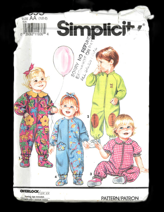 Simplicity 7595 Toddlers Romper and Booties Sewing Pattern - UNCUT - Size 1/2  1  2