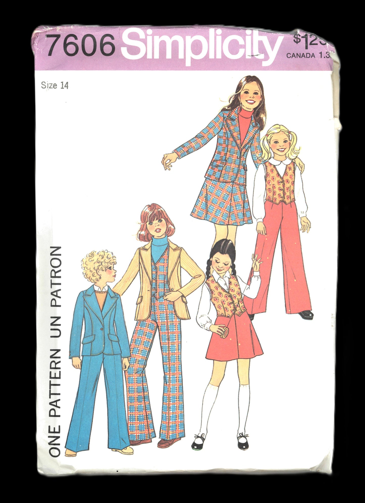 70s Simplicity 7606 Girls Unlined Jacket Vest Pants and Skirt Sewing Pattern - UNCUT Size 7 or Size 14