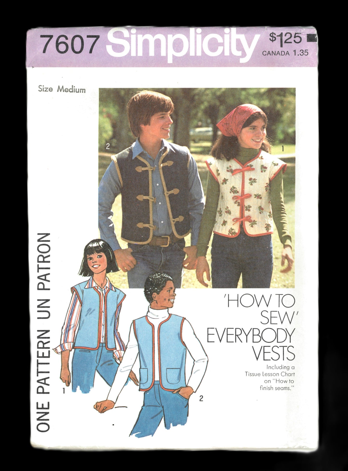 70s Simplicity 7607 Everybody Unlined Vests Sewing Pattern UNCUT Size Small or Size Medium