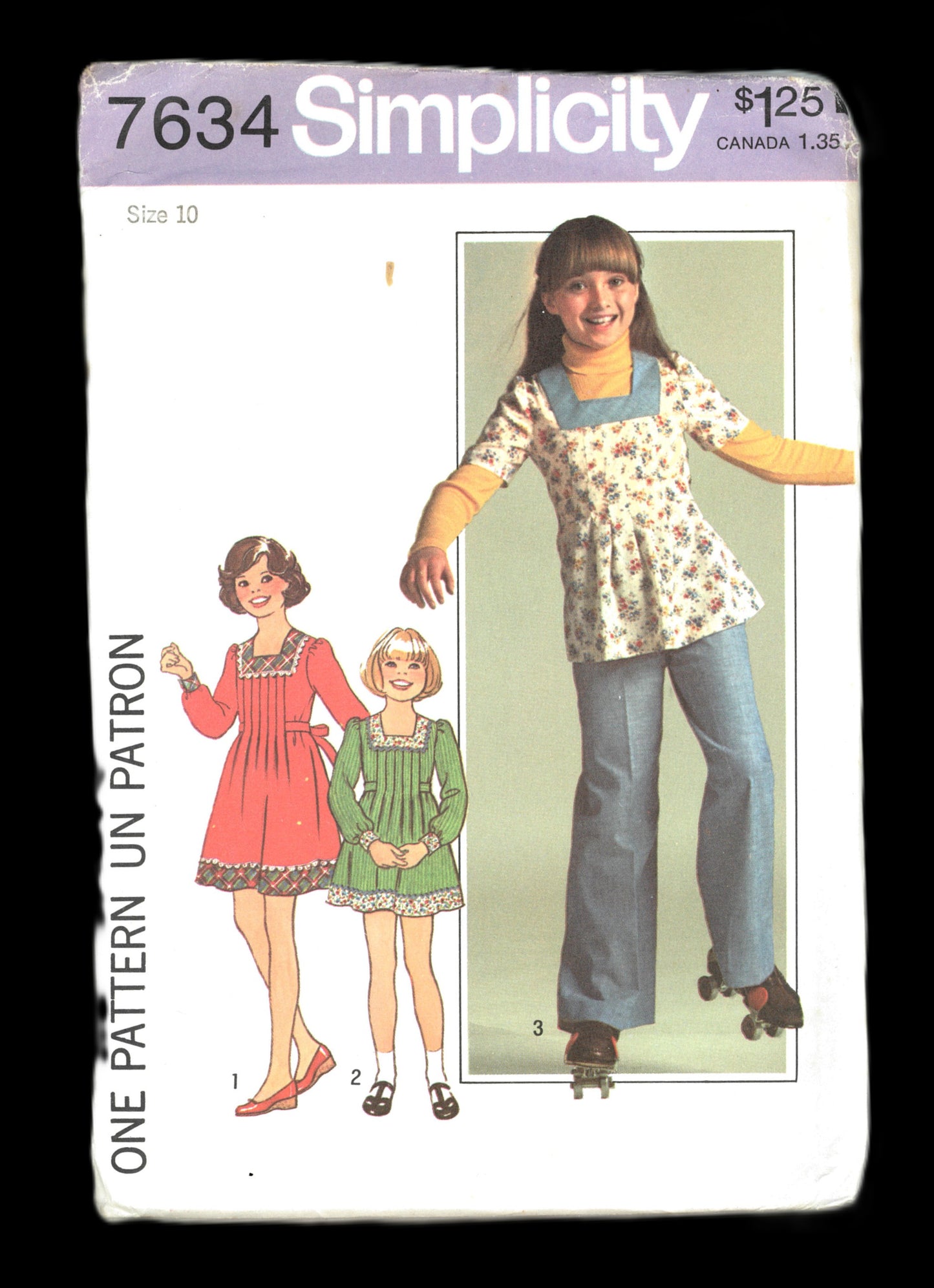 70s Simplicity 7634 Girls Dress or Top and Pants Sewing Pattern UNCUT Size 10 or Size 12