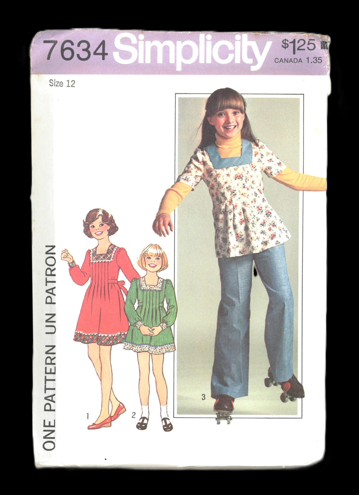 70s Simplicity 7634 Girls Dress or Top and Pants Sewing Pattern UNCUT Size 10 or Size 12