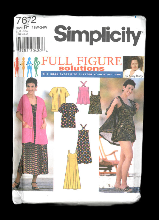 Simplicity 7672 Women's Jacket and Dress or Bathing Dress and Shorts Sewing Pattern UNCUT - Size 18w 20w 22w 24w