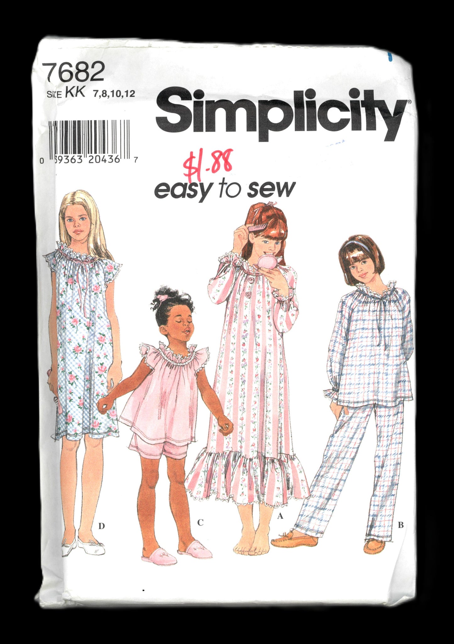 Simplicity 7682 Girls Nightgown and Pajamas Sewing Pattern UNCUT Size 7 8 10 12