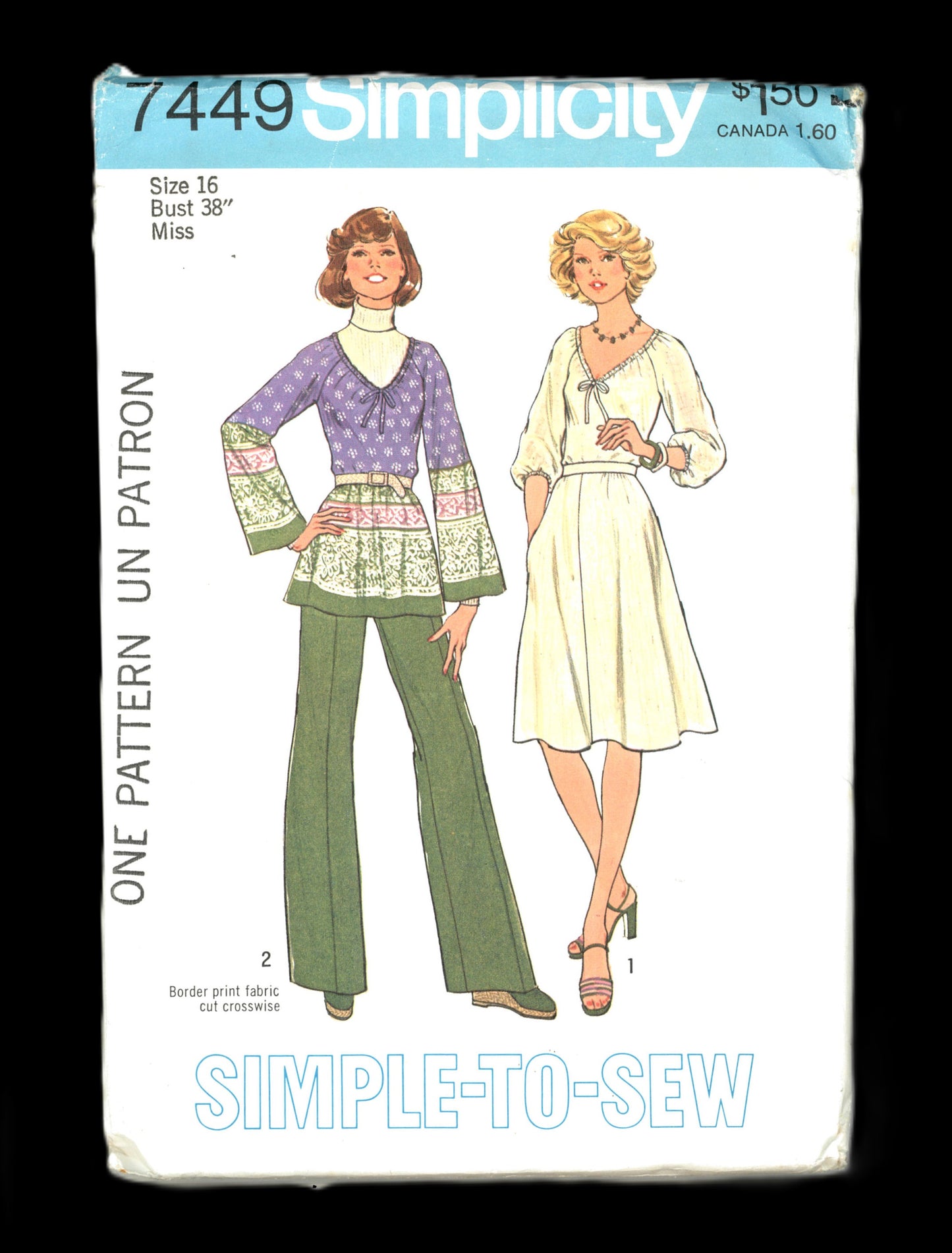 70s Simplicity 7449 Simple to Sew Misses Pullover Top Skirt and Pants Sewing Pattern - UNCUT - Size 16 Bust 38"