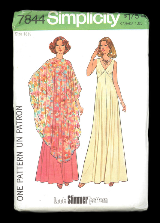 70s Simplicity 7844 Poncho and Dress in Half Sizes Sewing Pattern UNCUT  Size 18 1/2