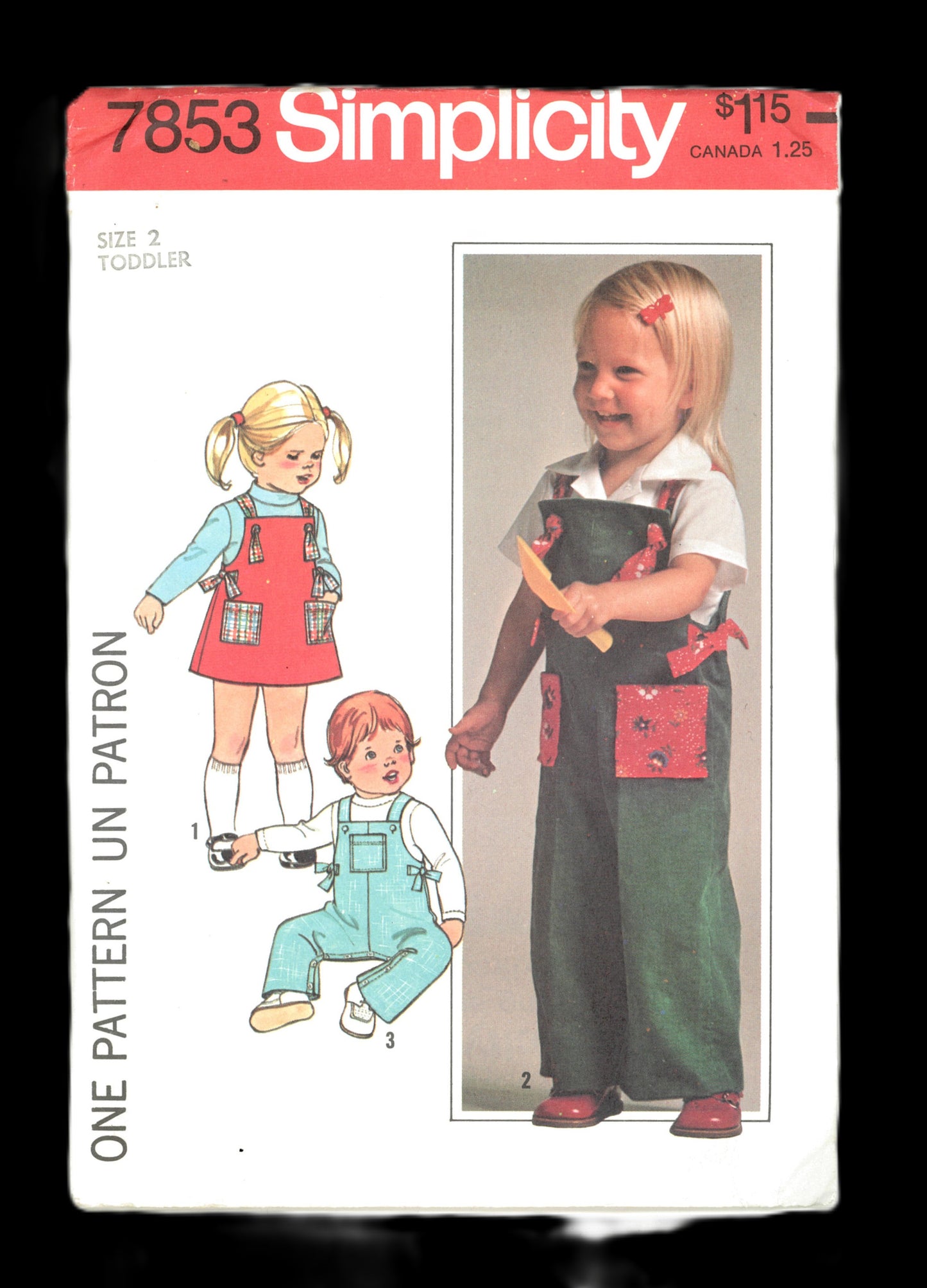 70s SImplicity 7853 Toddlers Jumper and Coveralls Sewing Pattern - UNCUT - Size 1 or Size 2