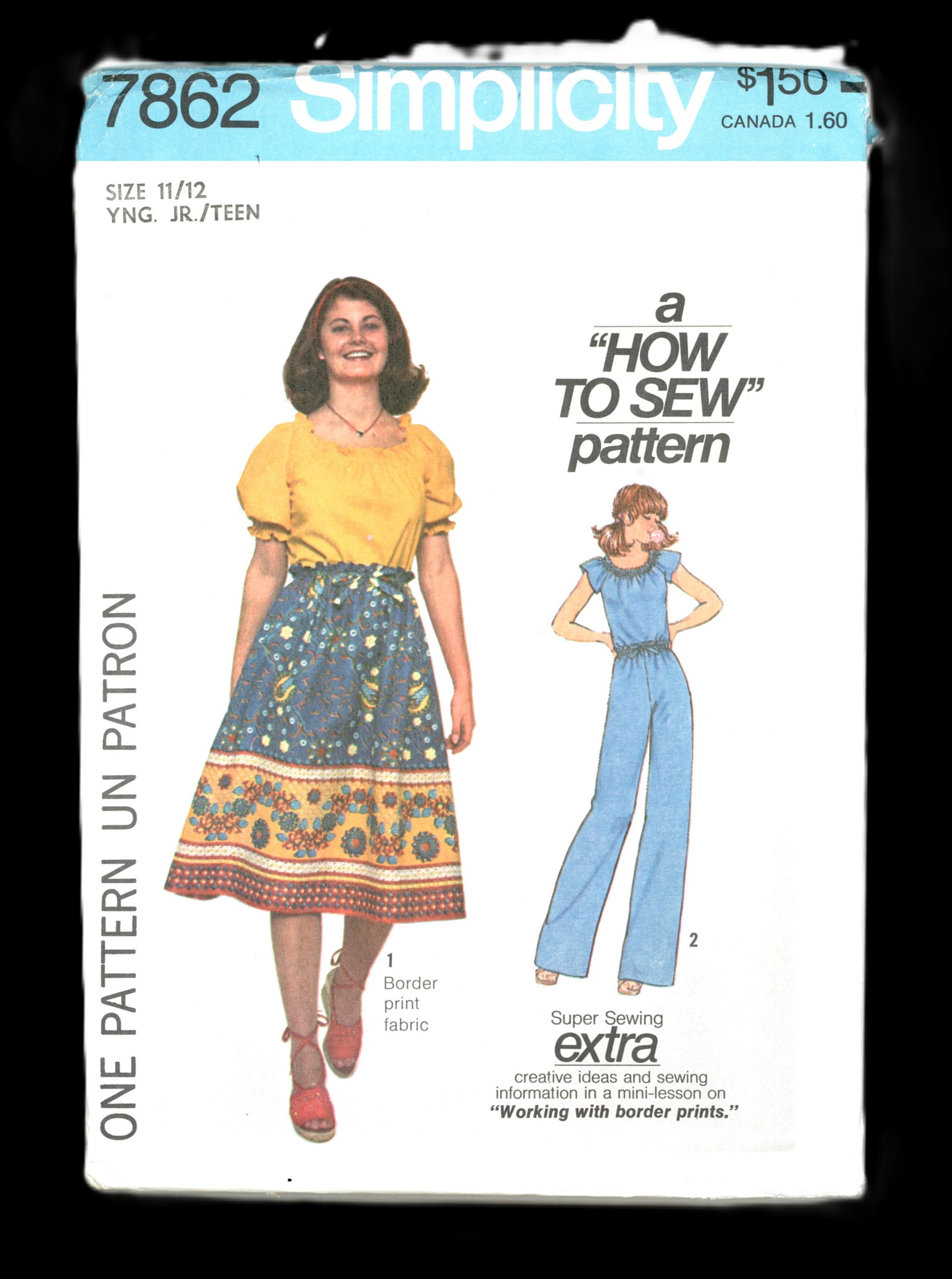 70s Simplicity 7862  Young Junior Teens Skirts Pants and Pull on Over Blouse Sewing Pattern  UNCUT Size 7/8 or Size 9/10 or Size 11/12