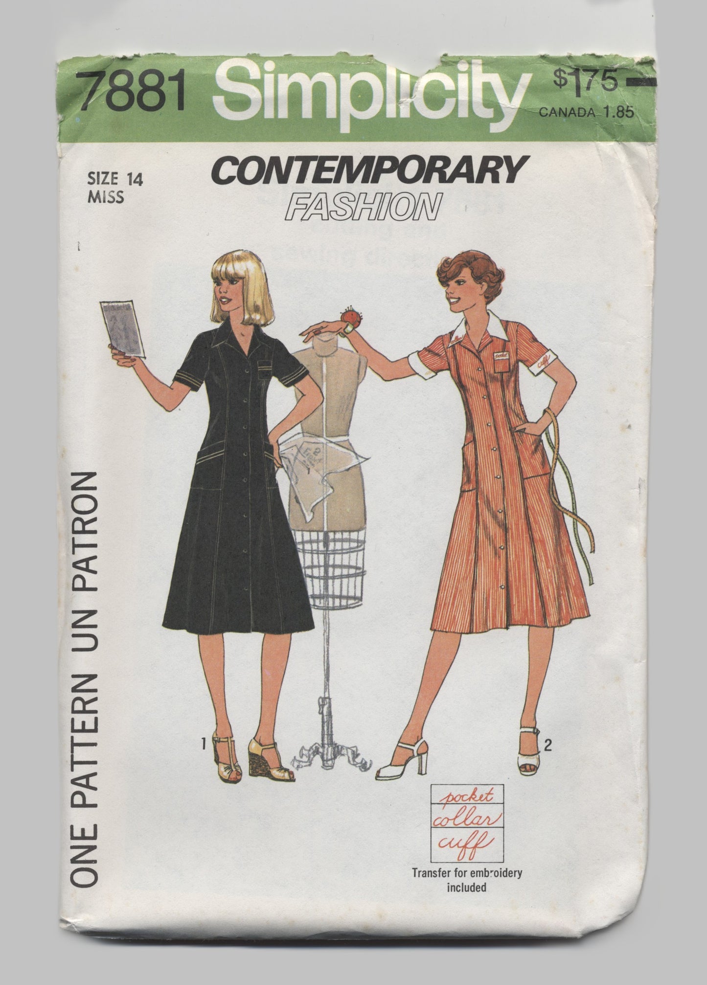 70s Simplicity 7881 Misses Dress Sewing Pattern  UNCUT Size 10 or Size 12 or Size 14