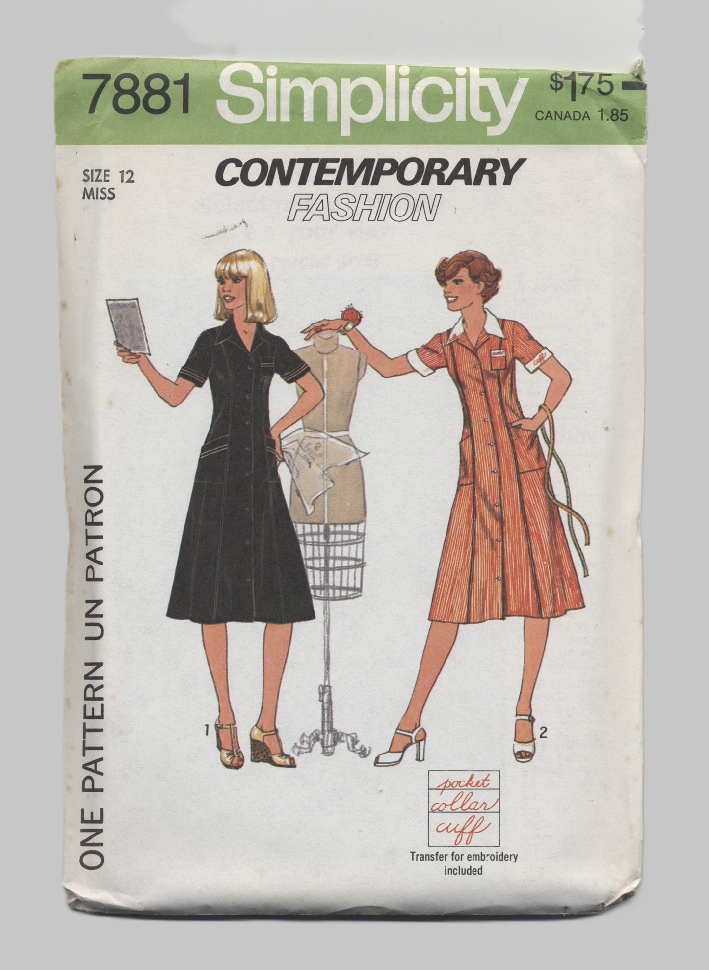 70s Simplicity 7881 Misses Dress Sewing Pattern  UNCUT Size 10 or Size 12 or Size 14