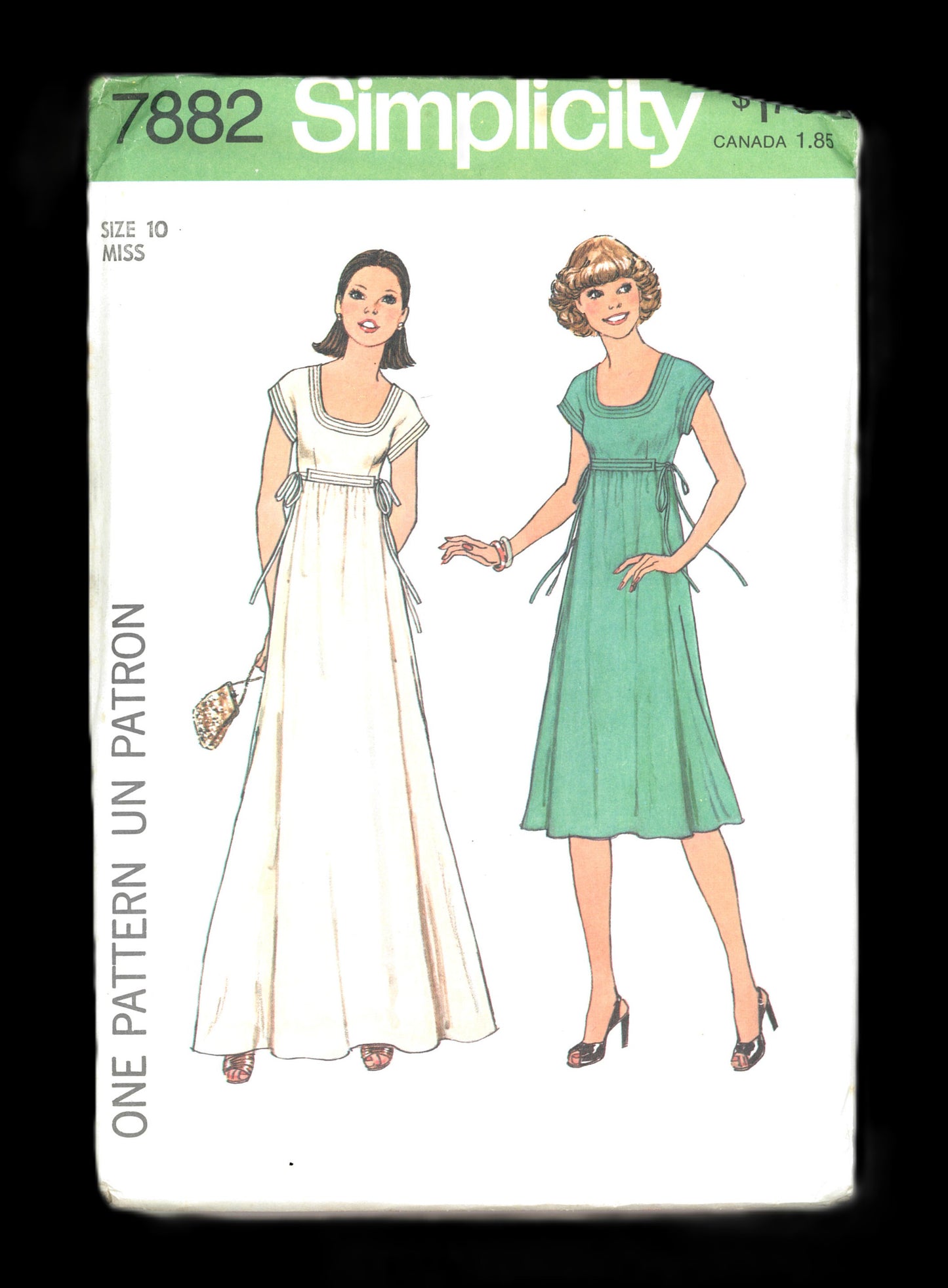 70s Simplicity 7882 Misses Dress in Two Lengths Sewing Pattern UNCUT Size 6 & 8 Size 10 Size 12