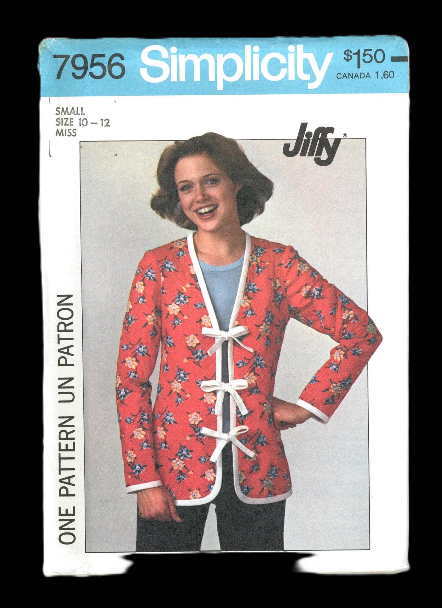 70s Simplicity 7956 Misses Jiffy Unlined Jacket Sewing Pattern UNCUT Size Small or Size Medium