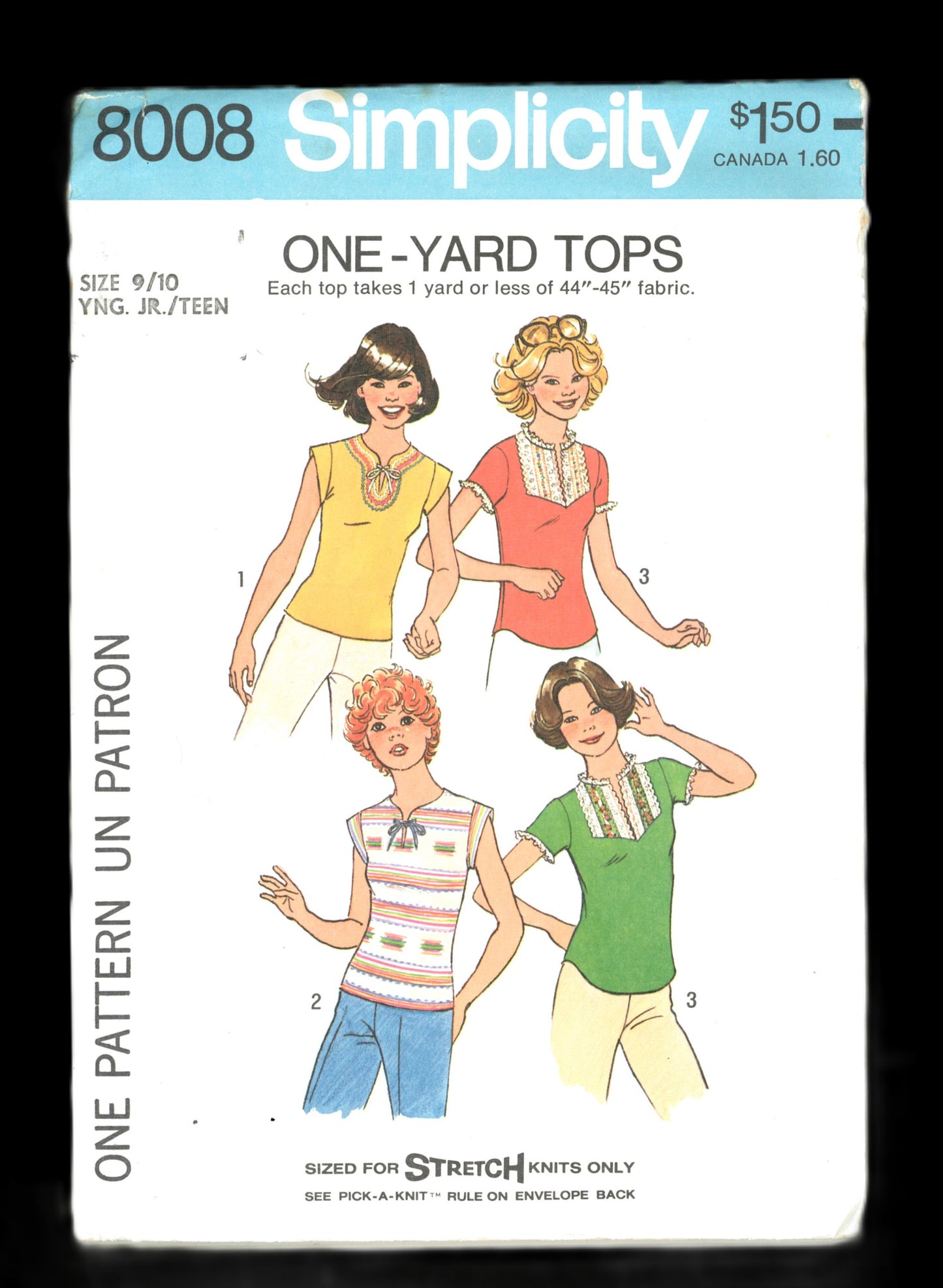 70s Simplicity 8008 Young Junior Teens Pullover Tops Sewing Pattern  UNCUT Size 5/6 or Size 7/8 or Size 9/10