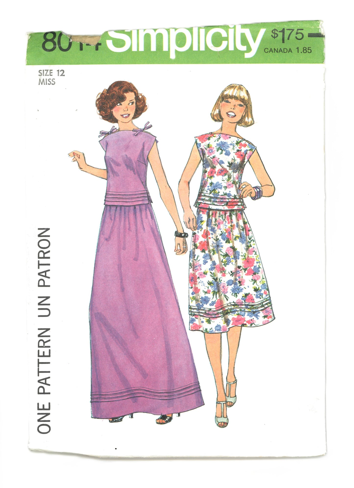 70s Simplicity 8014 Misses Two Piece Dress Sewing Pattern UNCUT Size 10 or Size 12