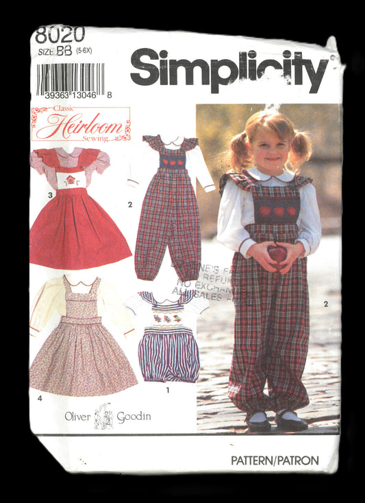Simplicity 8020 Oliver Goodin Girls  Blouse, Overalls in Two lengths and Jumper Sewing Pattern - UNCUT - Size 5 6 6X