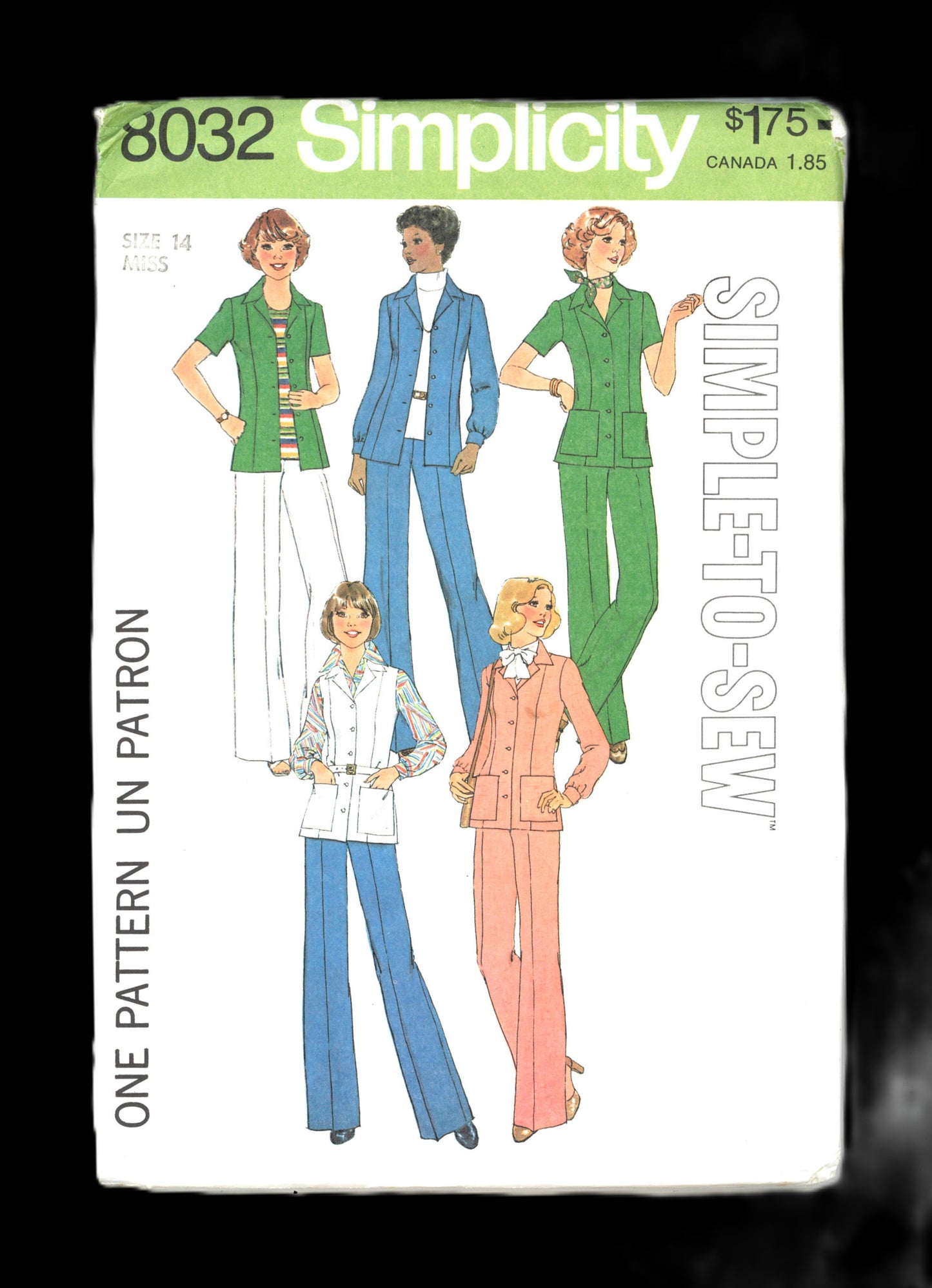 70s Simplicity 8032 Simple to Sew Misses Shirt Jacket and Pants Sewing Pattern - UNCUT - Size 10 or Size 12 or Size 14