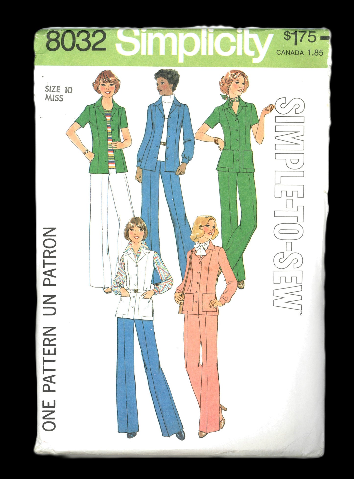 70s Simplicity 8032 Simple to Sew Misses Shirt Jacket and Pants Sewing Pattern - UNCUT - Size 10 or Size 12 or Size 14