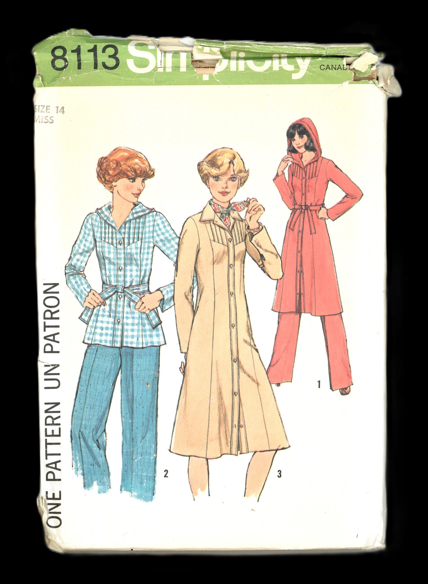 70s Simplicity 8113 Misses Dress with or Without Hood or Top and Pants Sewing Pattern UNCUT  Size 14
