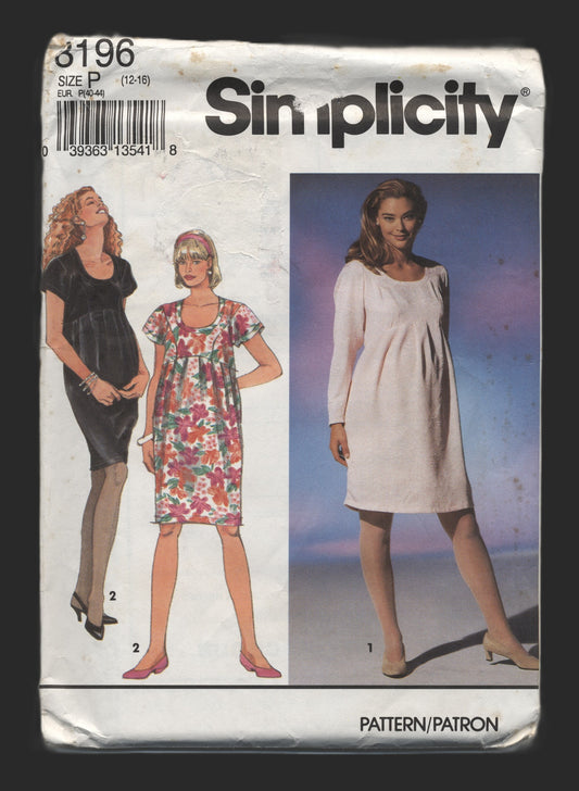 Simplicity 8196  Maternity Dress Sewing Pattern UNCUT Size 12 - 16