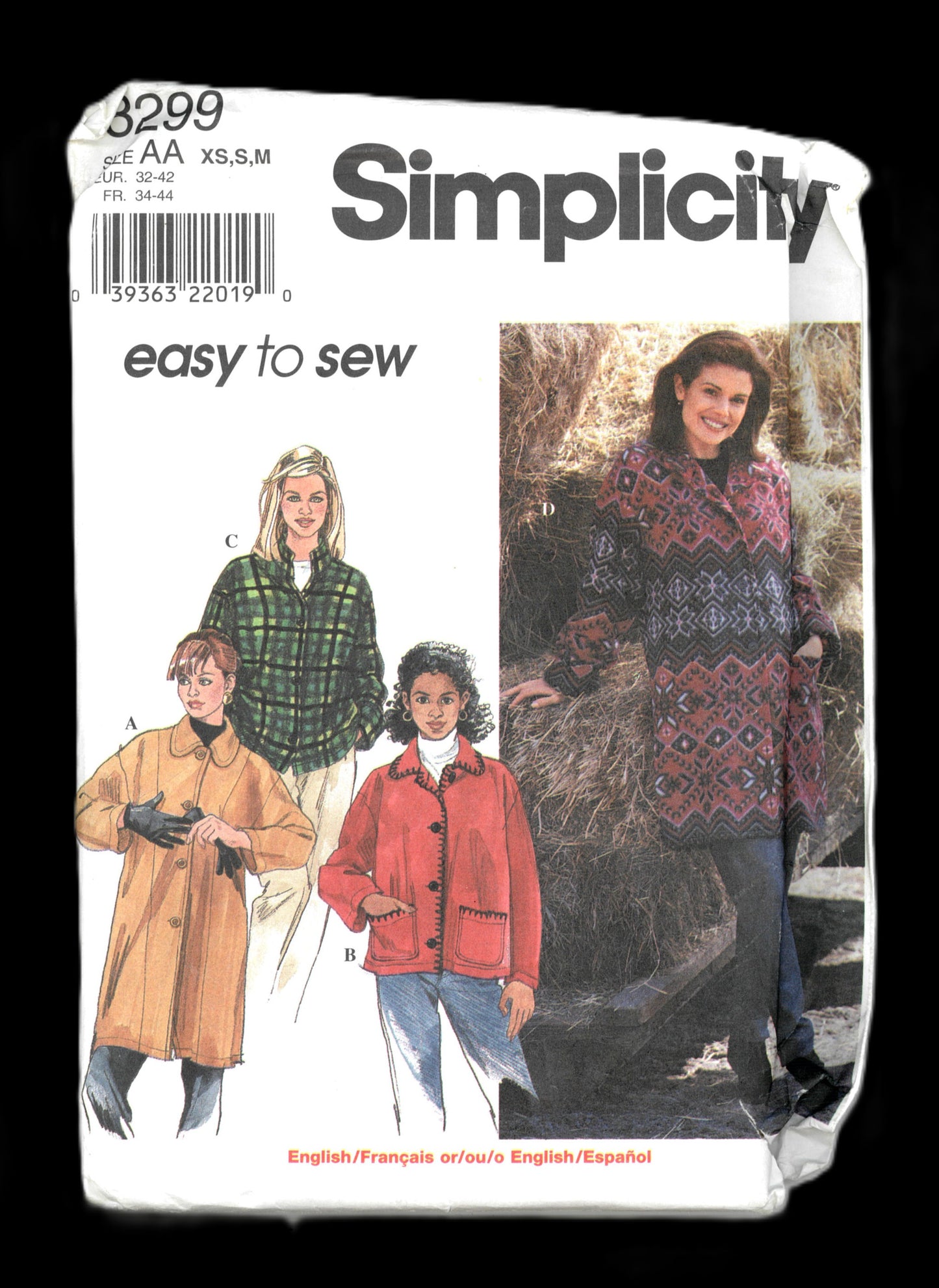 Simplicity 8299 Misses Jacket Sewing Pattern - UNCUT - Size Xs S M