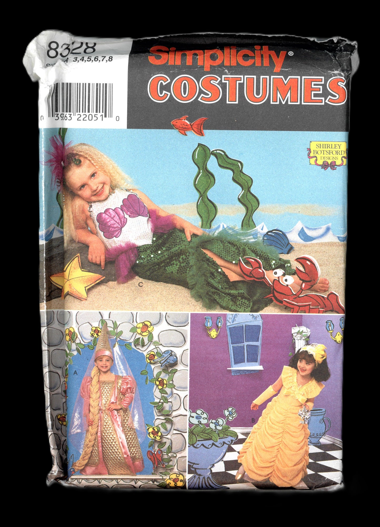 Simplicity 8328 Girls Mermaid, Rapunzel and Belle  Costume Sewing Pattern - UNCUT - Size 3 4 5 6 7 8