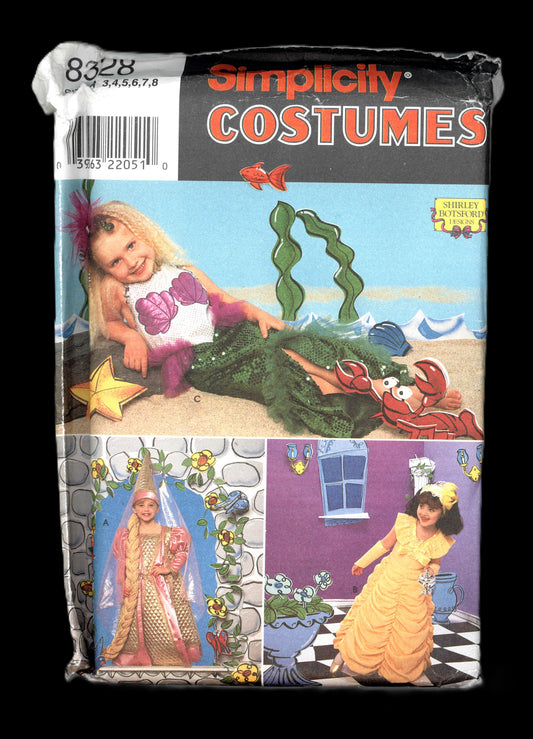 Simplicity 8328 Girls Mermaid, Rapunzel and Belle  Costume Sewing Pattern - UNCUT - Size 3 4 5 6 7 8