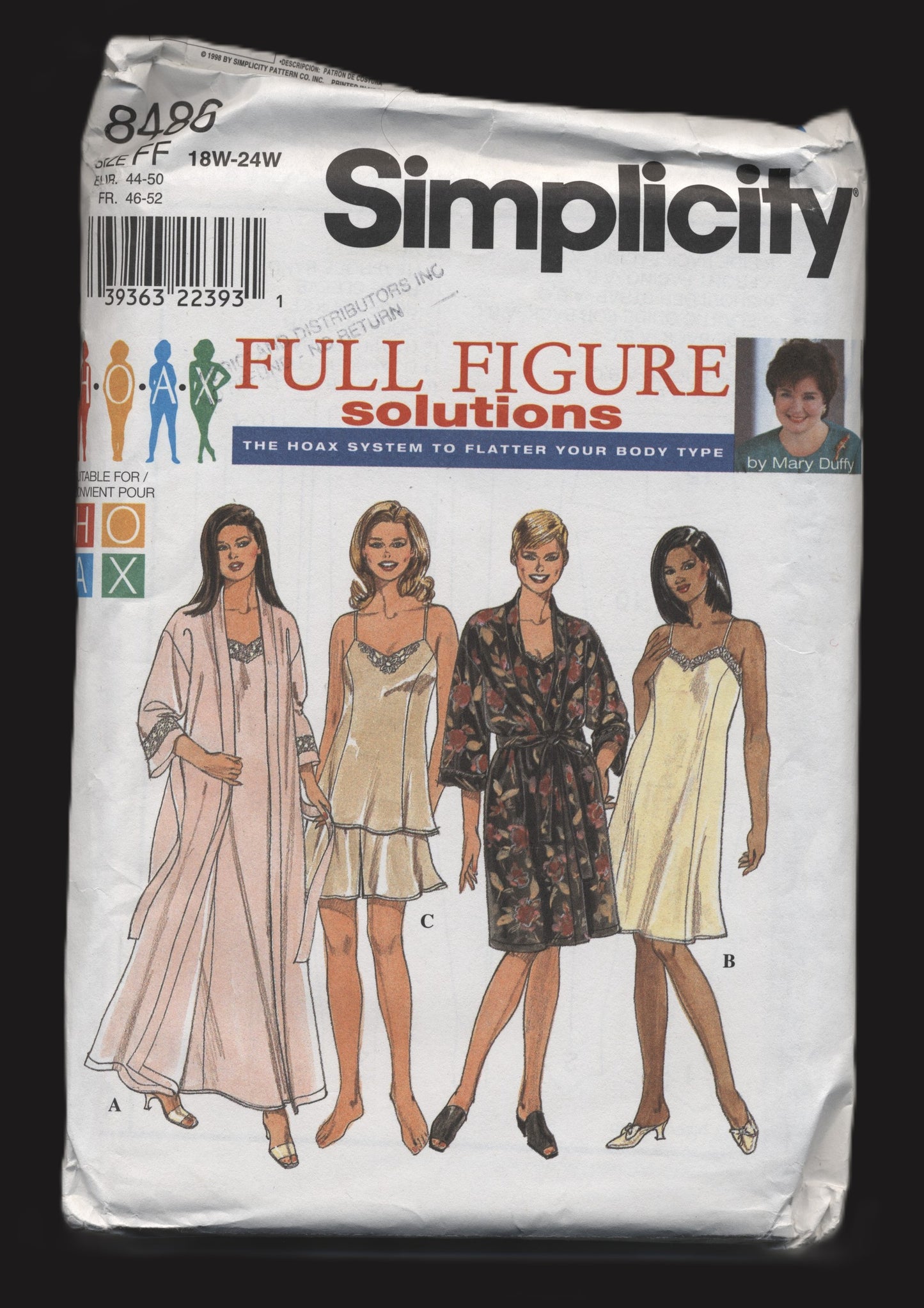 Simplicity 8486  Womens Petite Slip or Nightgown, Camisole, Tap Pants and Robe Sewing Pattern UNCUT - Size 18w 20w 22w 24w