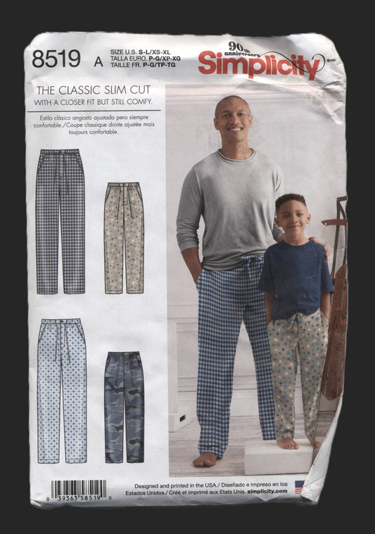 Simplicity 8519  Boys and Men's Slim Fit Lounge Pants Sewing Pattern UNCUT Boys Size S M L Mens Size S M L XL