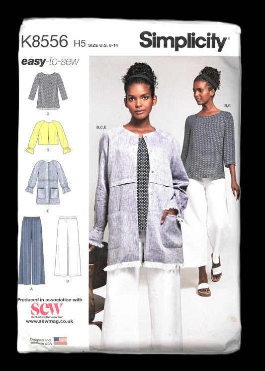 Simplicity 8556 Misses Pants in Two Lengths, Tunic and Long or Short Jacket Sewing Pattern - UNCUT - Size 6 - 14