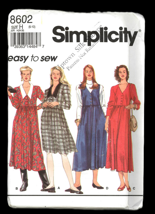 Simplicity 8602 Misses Dress in Two Lengths or Jumper Sewing Pattern UNCUT Size 6 - 10