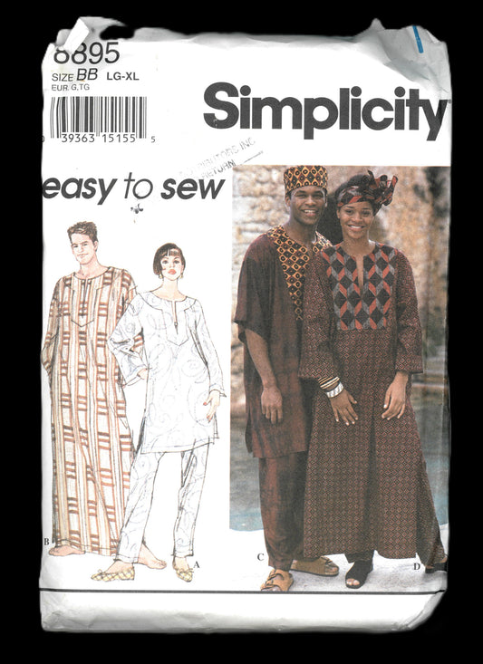 Simplicity 8895 Misses Mens or Teen Boys Caftan or Top Pants Hat and Headwrap Sewing Pattern UNCUT - Size Lg - XL