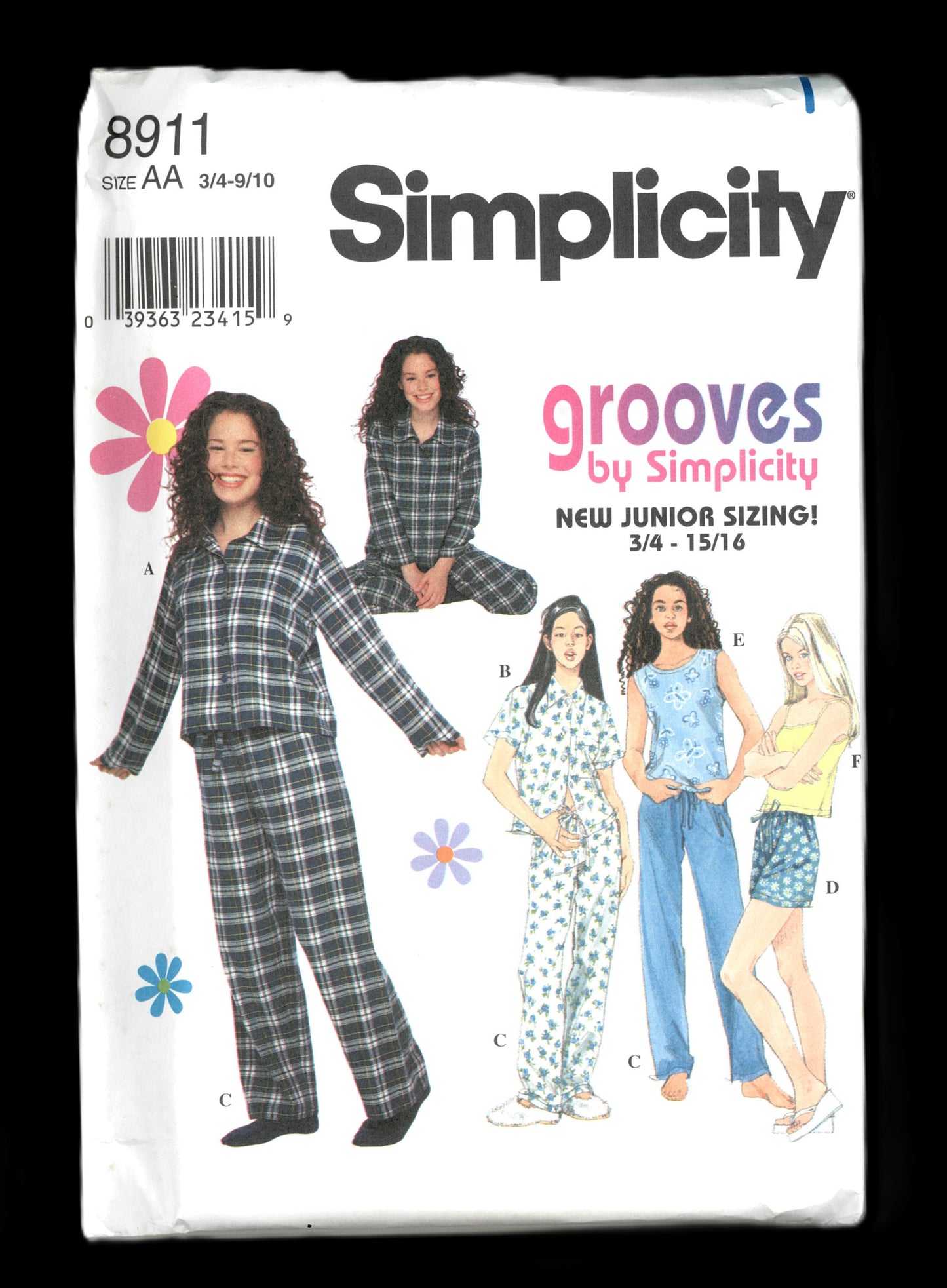 Simplicity Grooves 8911 Juniors Pajamas Sewing Pattern UNCUT Size 3/4 - 9/10 or Size 11/12  - 15/16