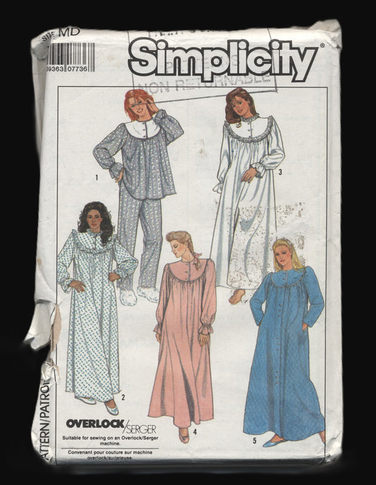 Simplicity 8914  Misses Pajamas Nightgown and Robe Sewing Pattern UNCUT Size Medium