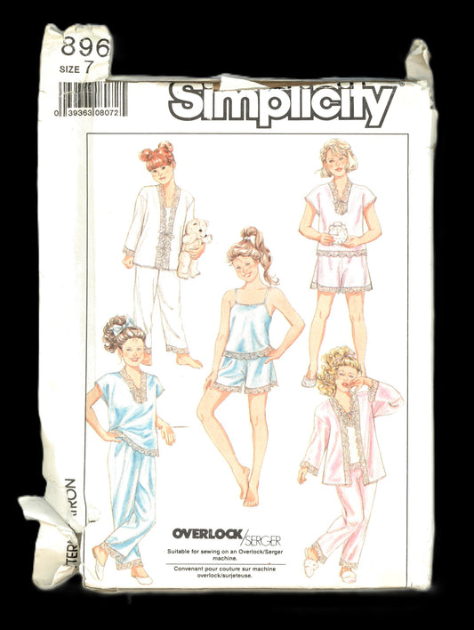 Simplicity 8963 Girls Kimono, Tap Shorts, Camisole and Lounging Pajamas Sewing Pattern UNCUT Size 7